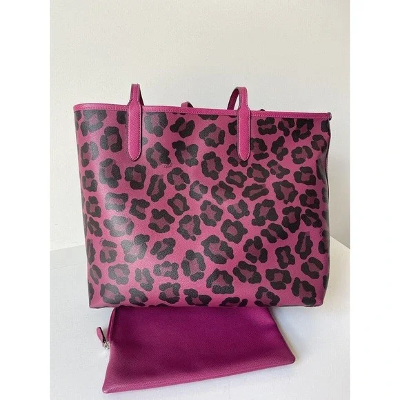 SOLD Coach Tote Bag Pink Purse + Matching Wristlet Cheeta Print Vegan Leather‌ - Picture 9 of 10